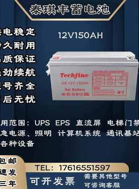 Techfine泰琪丰蓄电池 12V150AH直流屏 电梯门禁 UPS/EPS电源主机