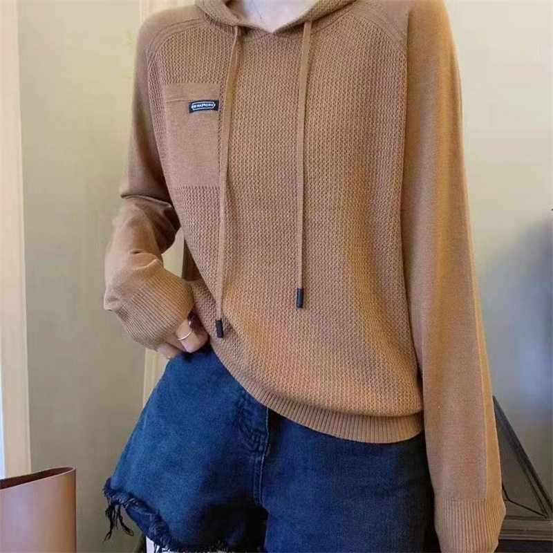 长袖针织衫女2024年新款宽松连帽卫衣女秋季女装毛衣纯色外套上衣,女装/女士精品,毛针织衫,淘宝优惠券,粉丝福利购,淘宝优惠卷