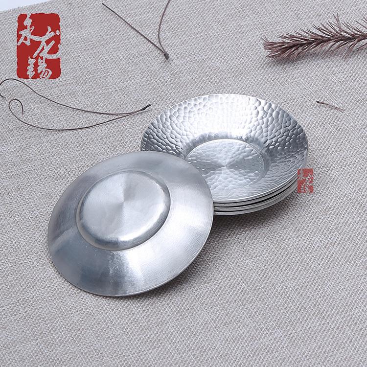 纯锡茶托茶杯垫手工锤目纹高档茶席配件高档锡托锡垫日式回流银亮