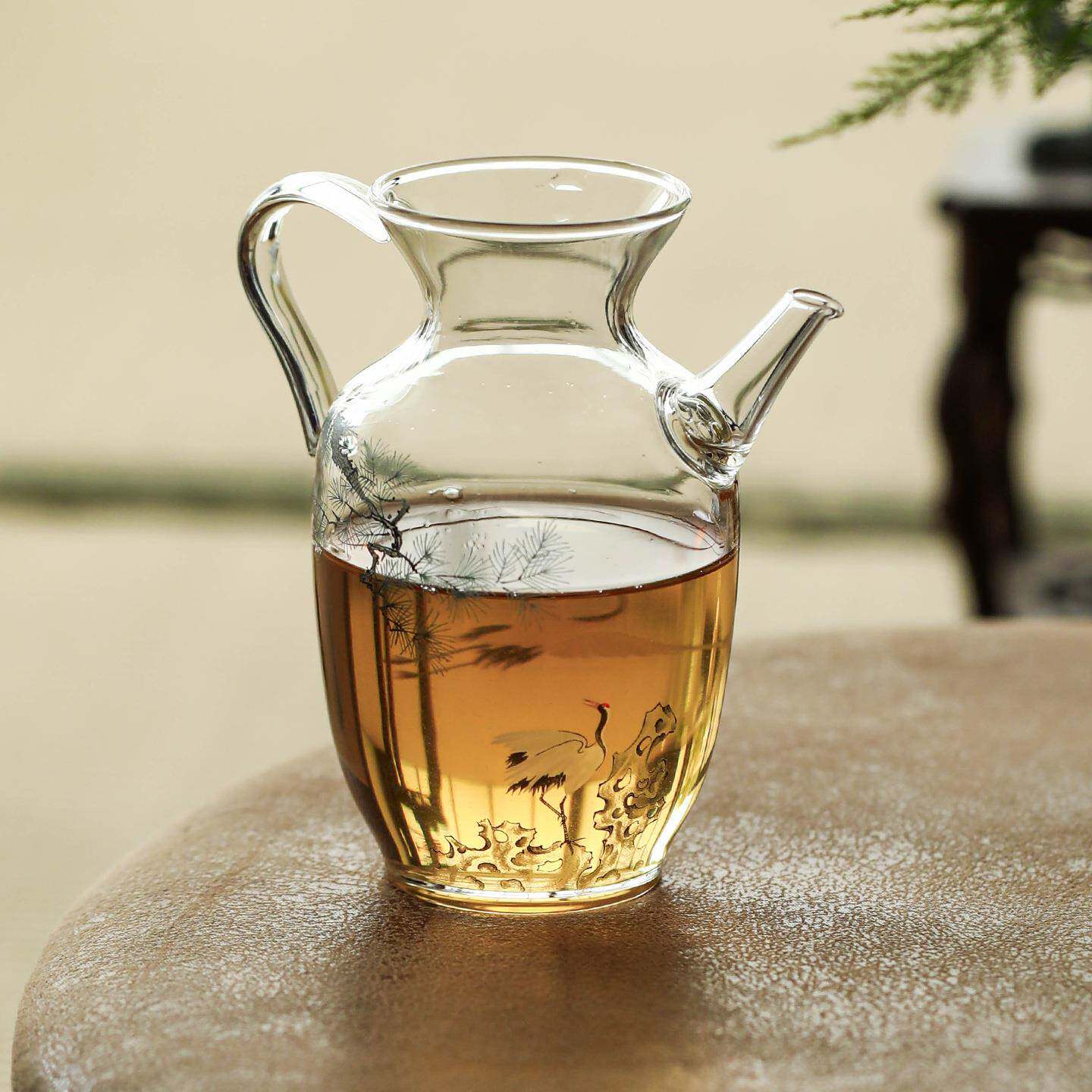 青松白鹤公道杯玻璃公杯茶海分茶器家用茶道高颜值茶具配件倒茶器