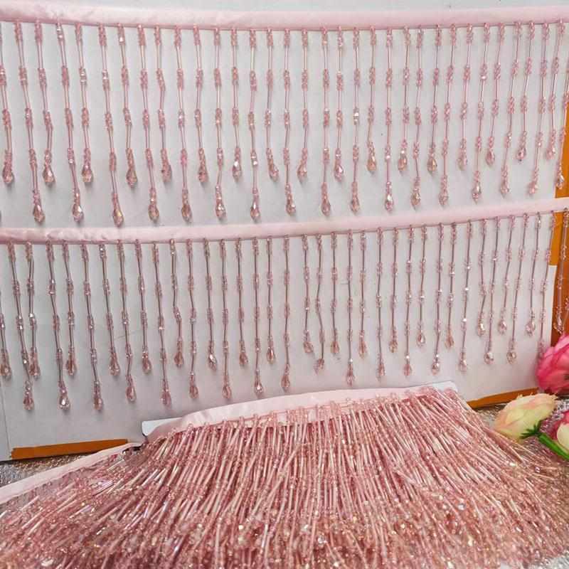 10CM长短吊粉色白色水晶珠帘吊珠流苏花边