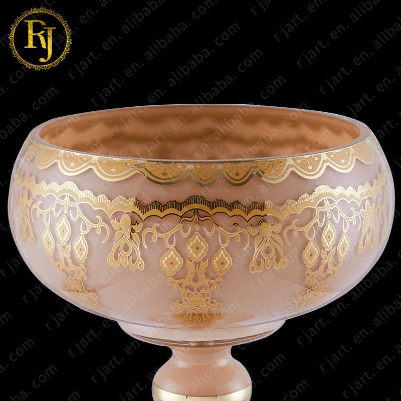 乌兹别克斯坦工艺品欧式玻璃水果盘酒店复古轻奢金属客厅装饰摆件