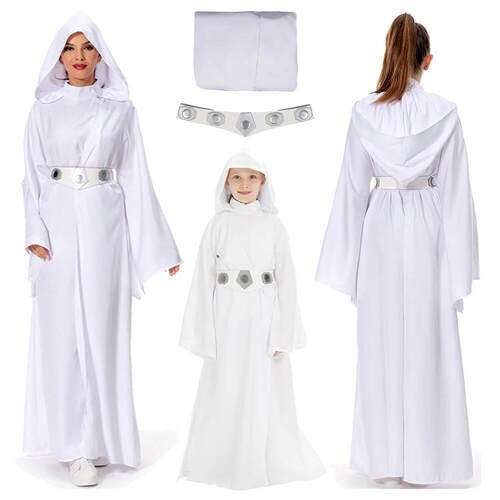 Women Princess Girls Leia Cosplay Fantasy White Robe Movie