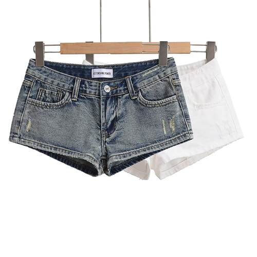 Long leg denim shorts for women, low waist straight leg