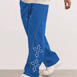 Men Relaxed Print Straight Leg Pants Drawstring waistband