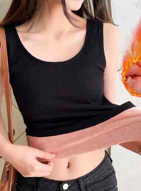秋冬新款加绒保暖背心女修身加厚防寒百搭上衣外穿显瘦打底衫内搭