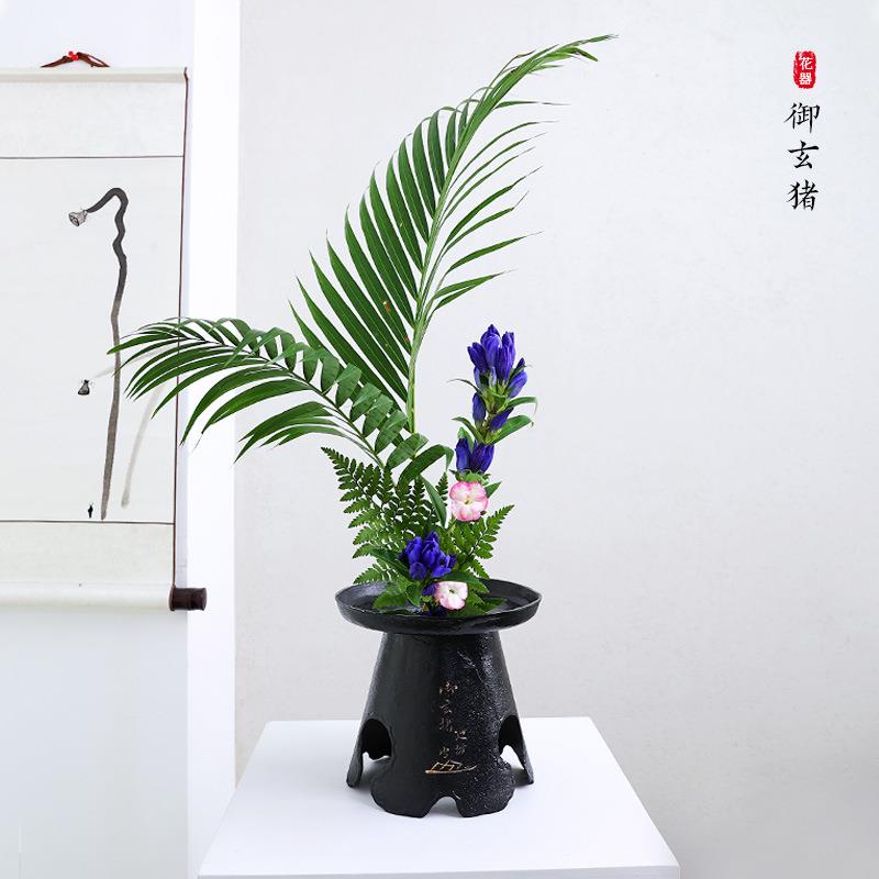 薄端御玄猪树脂禅意花瓶摆件花器复古装饰日式插花花道插花器皿
