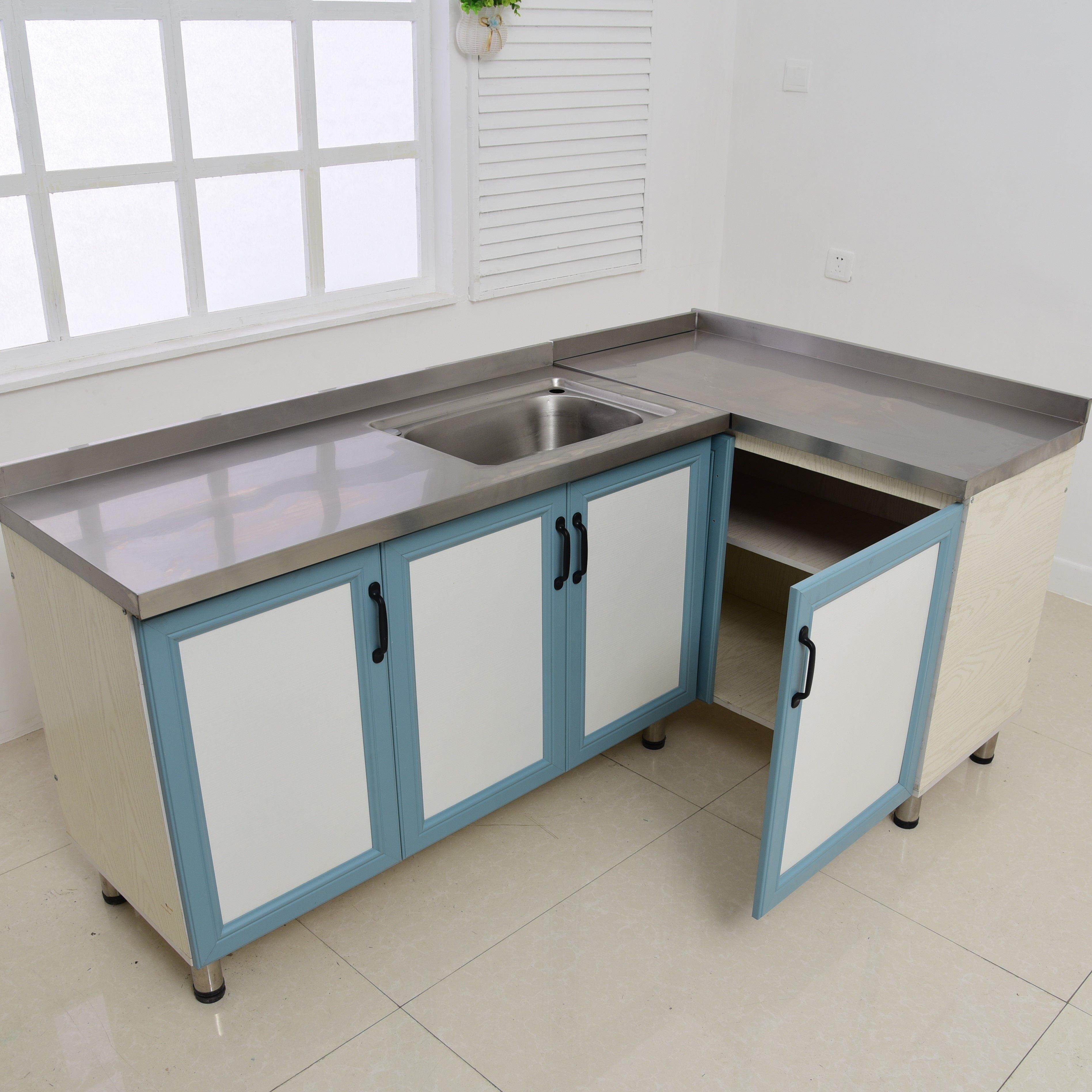 不锈钢灶台柜简易整体橱柜经济型一体?具车组装厨房洗碗盘柜水槽