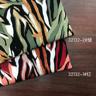 面料 小清新连衣裙吊带裙服装 新款 人造棉绉布红绿条印花面料