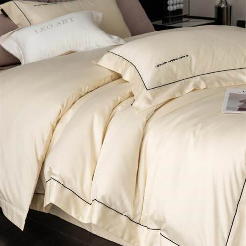 高端天丝棉磨毛四件套时尚轻奢纯色亲肤保暖裸睡样板房被套床单