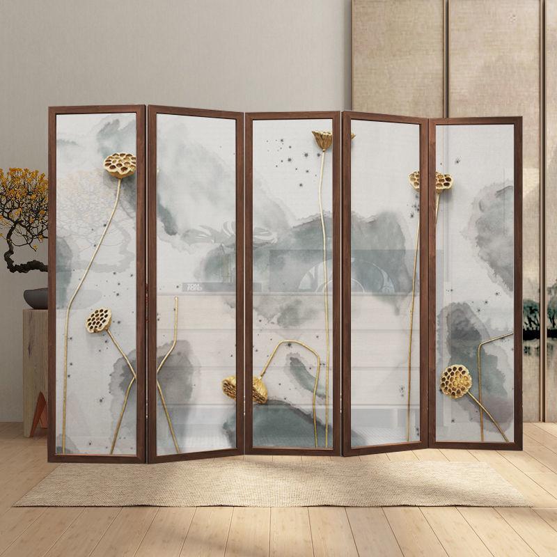 新中式山水屏风隔断客厅酒店简约现代实木折叠移动折屏屏风
