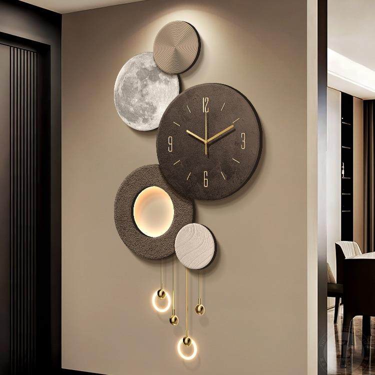 轻月入户玄关装饰奢画球时钟表走F997TH89廊挂感画立体砂岩壁灯画