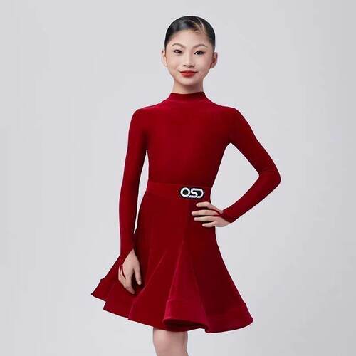OSD舞服夏季拉丁规定服丝绒包肩袖后V领拉丁赛服林意涵同款珠光料
