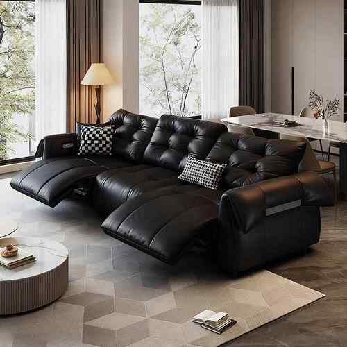 意式电动真皮沙发客厅简约直排可调节翘腿头层牛皮电动功能沙发