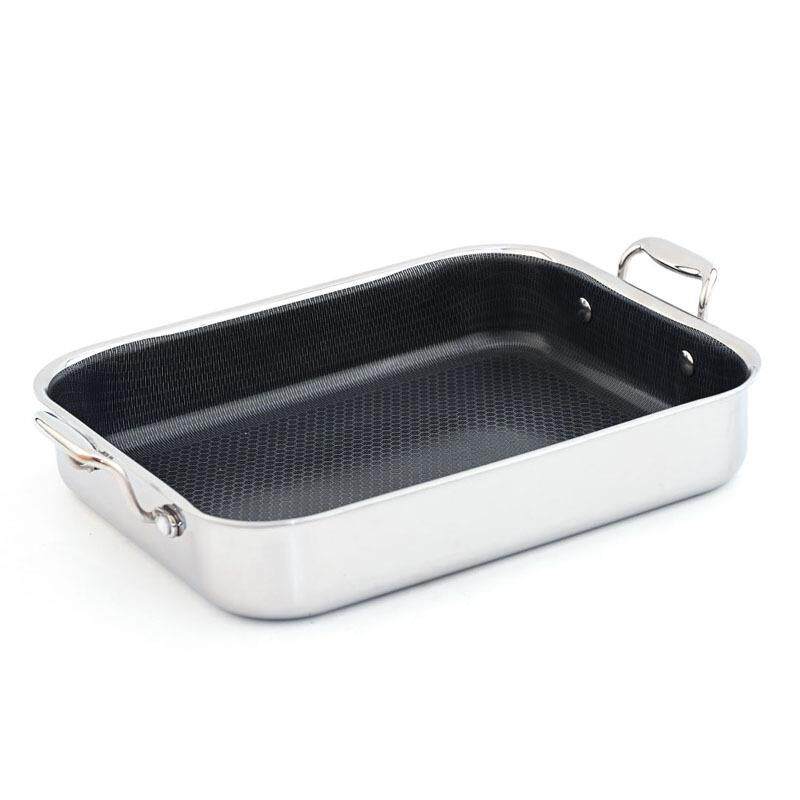 304不锈烤钢方形盘双耳烤无品牌/鱼盘三层锅钢煎加厚蜂窝不粘锅平