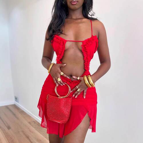 Women's Sexy Ribbed Fringe Trim Backless Tube Dress Bandeau