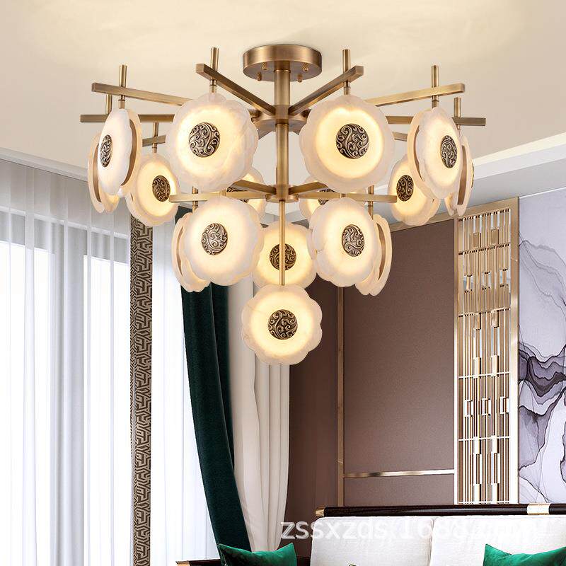 中式全铜吸顶灯客厅餐厅天然云石室内创意个性铜灯中国风禅意灯饰