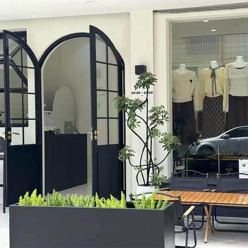 法式复古店铺玻璃门简约现代网红服装咖啡酒吧大门拱形双开门