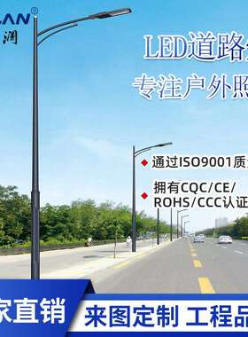 LED市电路灯单双臂6米8米12米道路照明足瓦30W60W100W照明灯智能