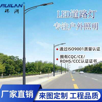 LED市电路灯单双臂6米8米12米道路照明足瓦30W60W100W照明灯智能