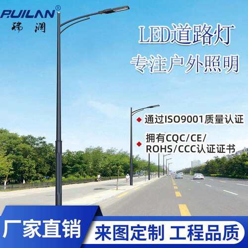 LED市电路灯单双臂6米8米12米道路照明足瓦30W60W100W照明灯智能