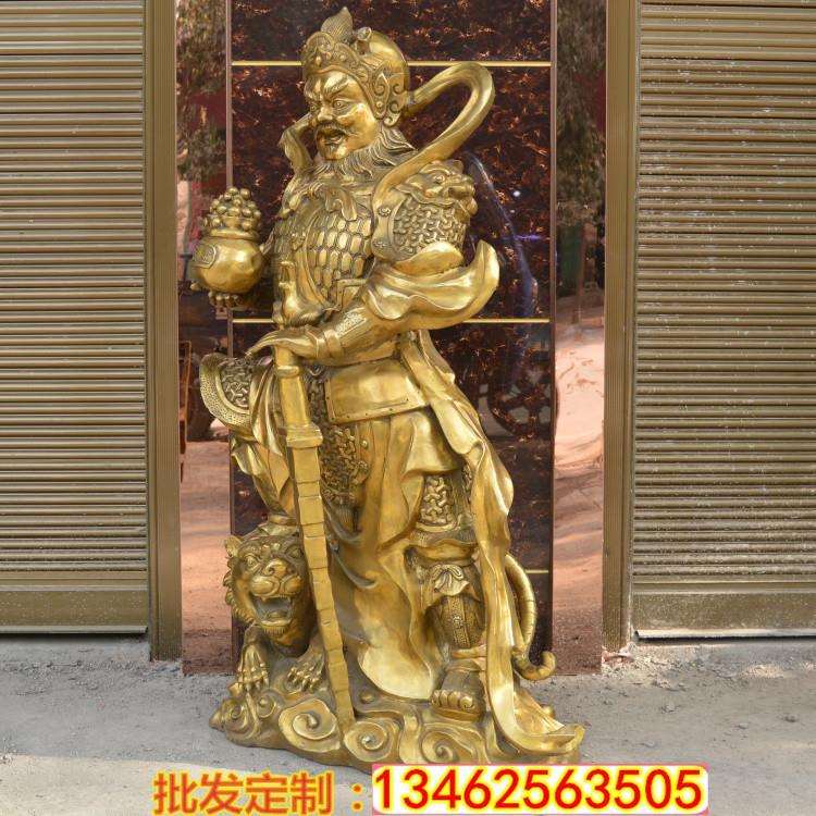 厂家大号纯铜武财神赵公明站虎托聚宝盆神像财神爷摆件