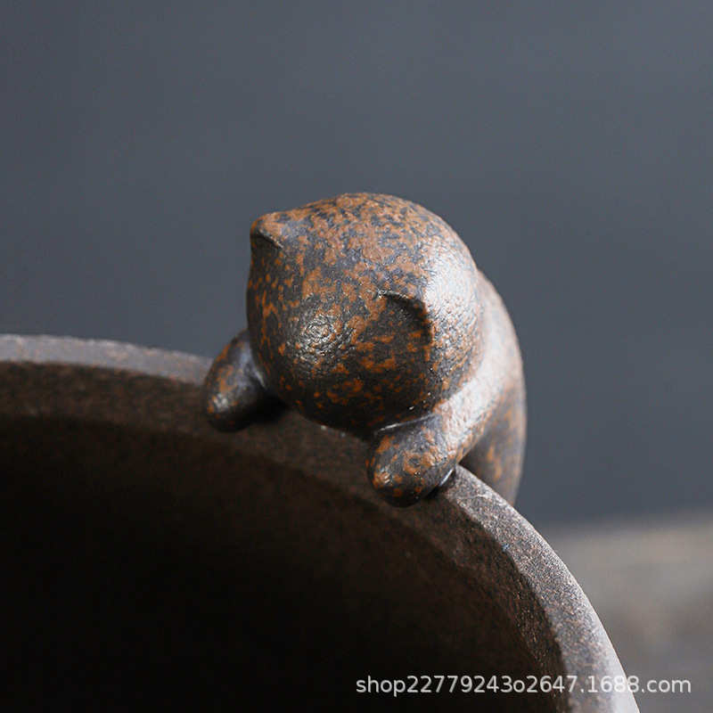复古创意小猫茶渣缸建水家用陶瓷茶洗废水缸水盂茶具配件粗陶茶缸