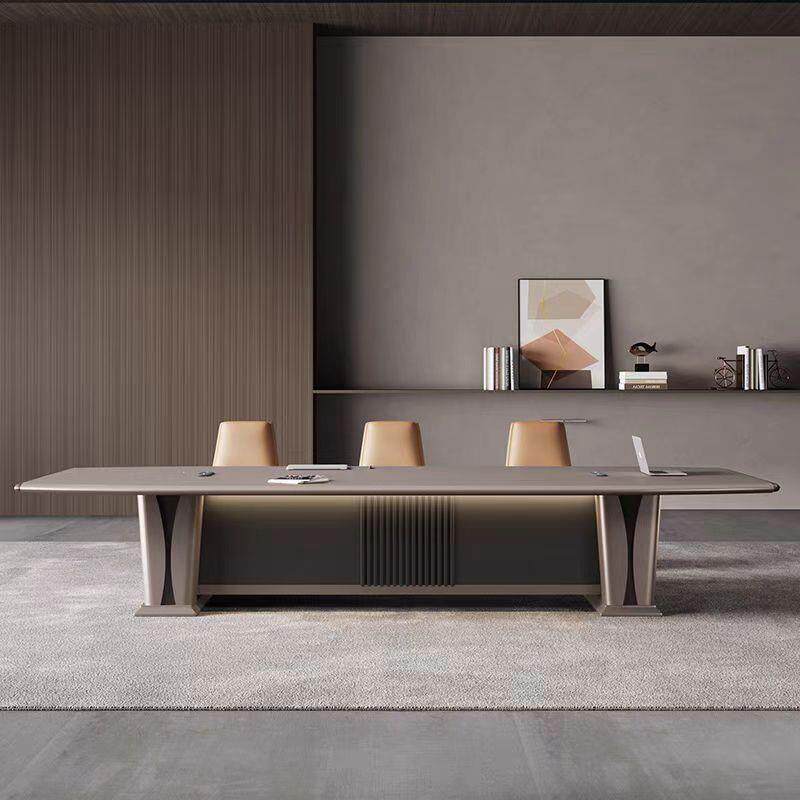 轻奢会议长桌会议室烤漆谈判办公桌大型长条现代简约商务洽谈桌椅