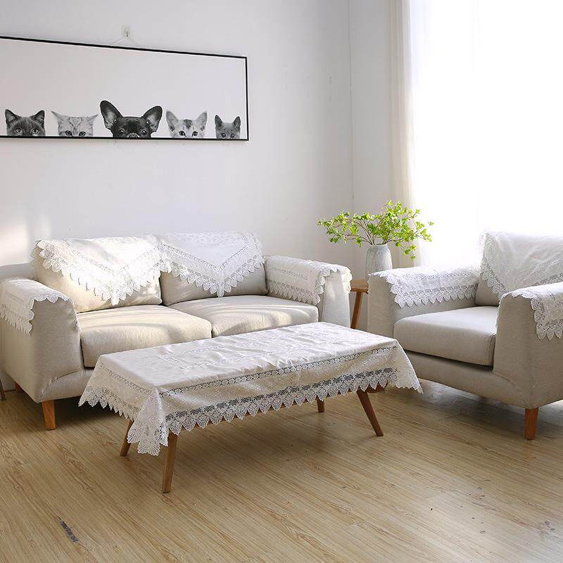 简约欧式纯色花边加大沙发盖巾水溶蕾丝边沙发后背巾扶手靠垫客厅