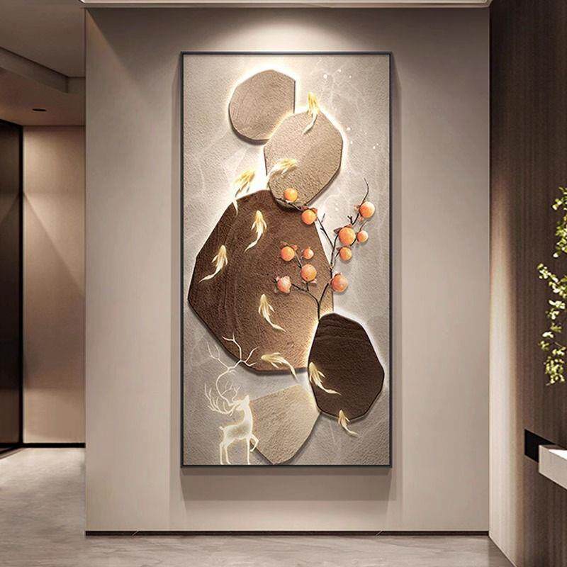 石鱼祥瑞入户玄关装饰画高级简约高档走廊过道挂画轻奢寓意壁画