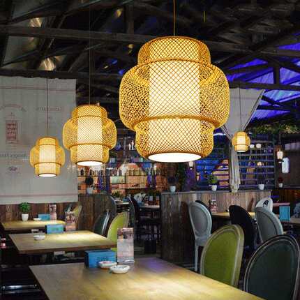 手工竹编创意火锅店吊灯饭店餐厅餐桌卡座过道走廊灯特色个性吊灯