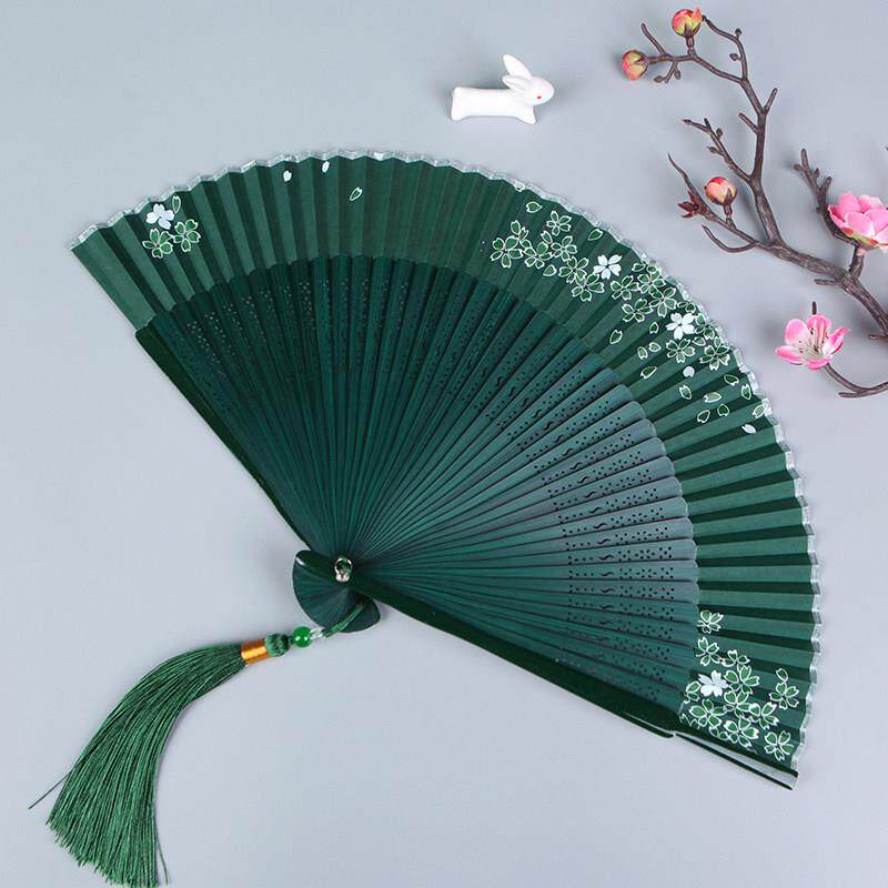 扇子夏天可携式古风绿色折扇女式随身古典中国风汉服旗袍折叠小扇图片