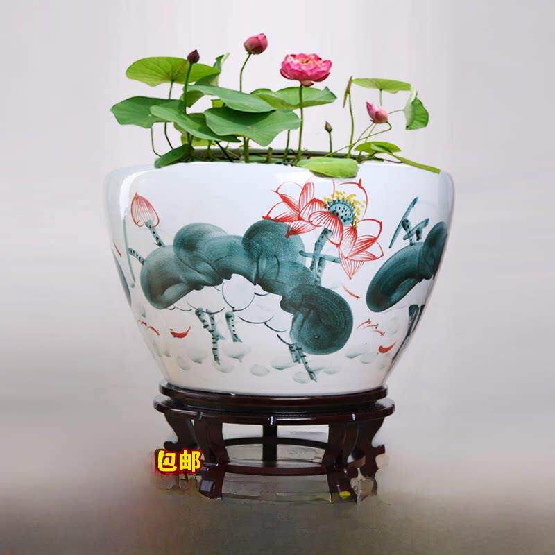 景德镇陶瓷鱼缸鱼缸大碗莲花睡莲盆莲花金鱼缸客厅龟缸