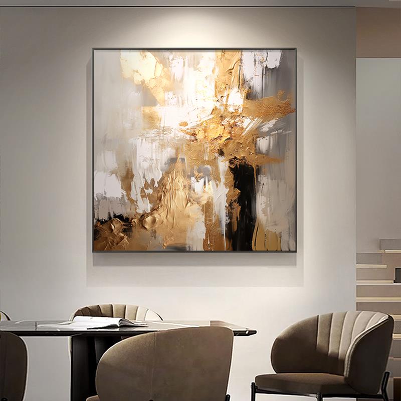 正方形抽象餐厅装饰画轻奢高档客厅挂画现代简约艺术感楼梯间壁画图片