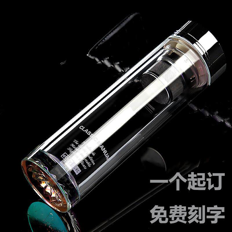 商务加长水晶双层玻璃杯七彩底大容量男女泡茶杯带盖子过滤开 水