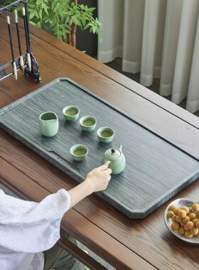 天然天罗绿檀石茶盘家用乌金石茶台石盘木纹石泡茶盘轻奢2024新款