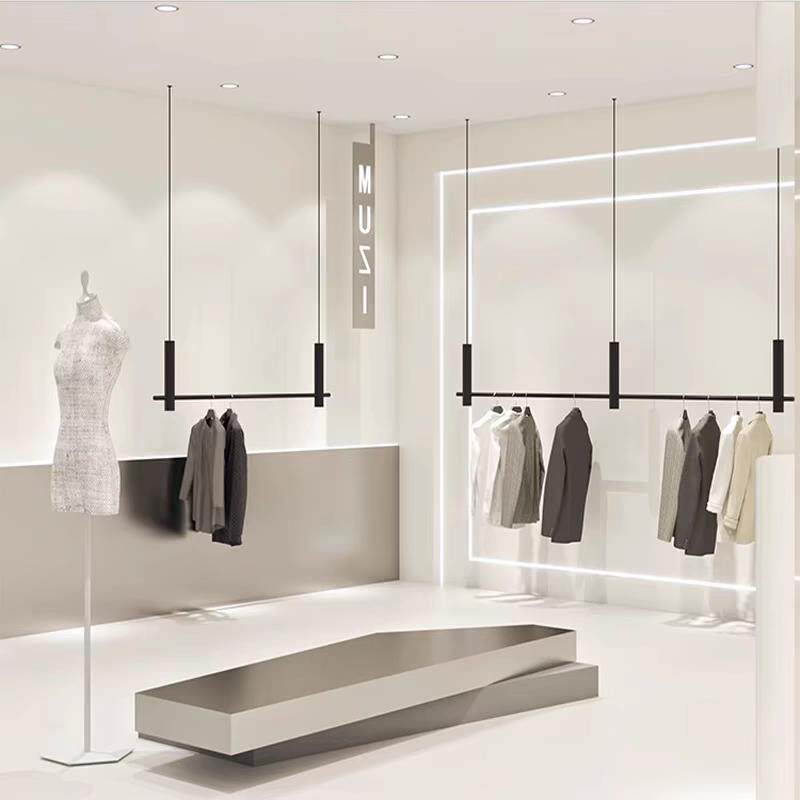 服装店展示架上墙吊顶悬挂衣架童装女装店橱窗吊挂货架黑色挂衣杆