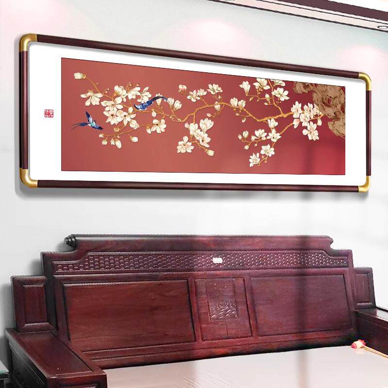 喜上枝头客厅装饰画高级感新中式沙发背景墙壁画横幅喜庆花鸟挂画
