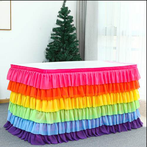 爆款彩色多层拼接桌裙婚庆生日派对节日甜品台装饰tableskirt