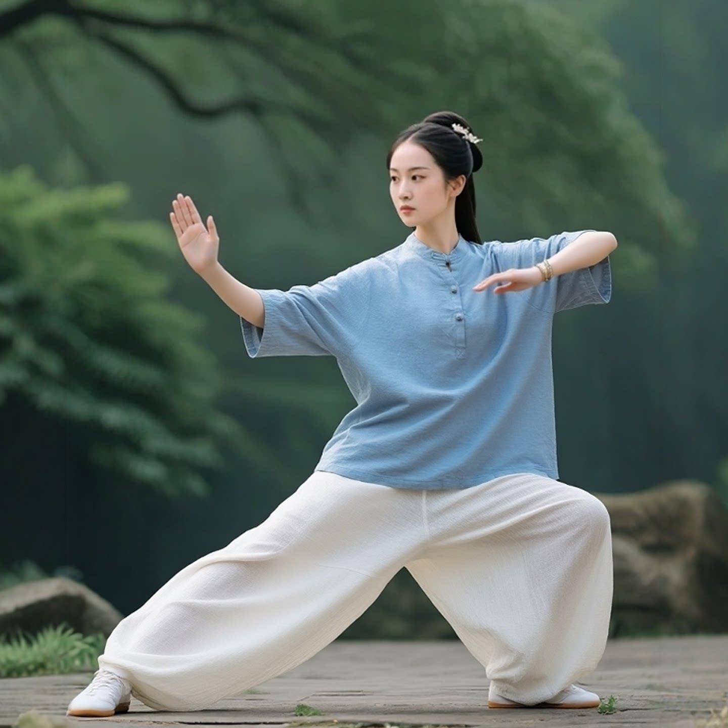 日常可穿太极服女式八段锦练功服国风麻太极拳太乙游龙拳道士服