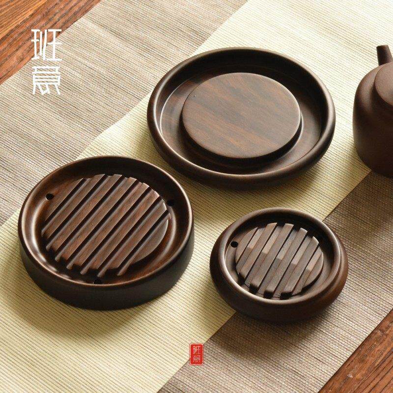 班意实木壶承 干泡托紫砂壶壶垫 迷你圆形黑檀木茶垫壶托茶道零配