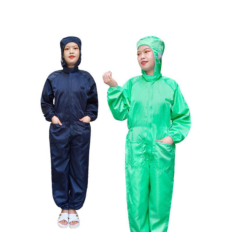 无尘服连体绿色带口袋带鞋子橘红橙色车间防护静电全身工作防尘服