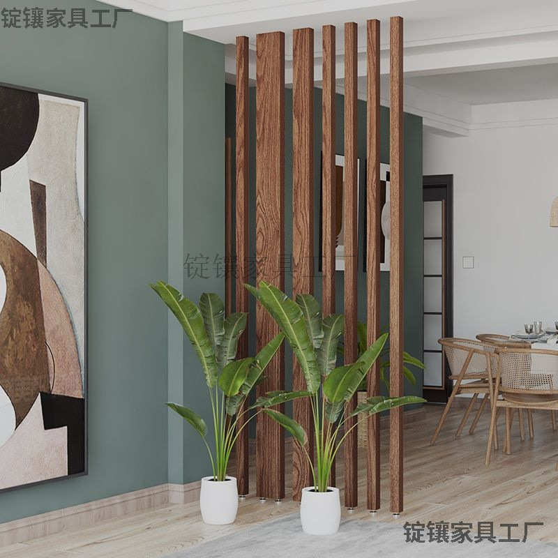 屏风隔断入户玄关木条进门客厅实木遮挡格栅免打孔门厅装饰立柱子