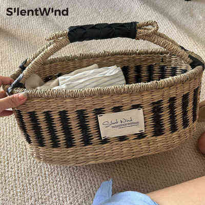 RI0Tins风遛弯篮子~手工编织收纳筐浴室干区洗漱杂物收纳篮民宿摆