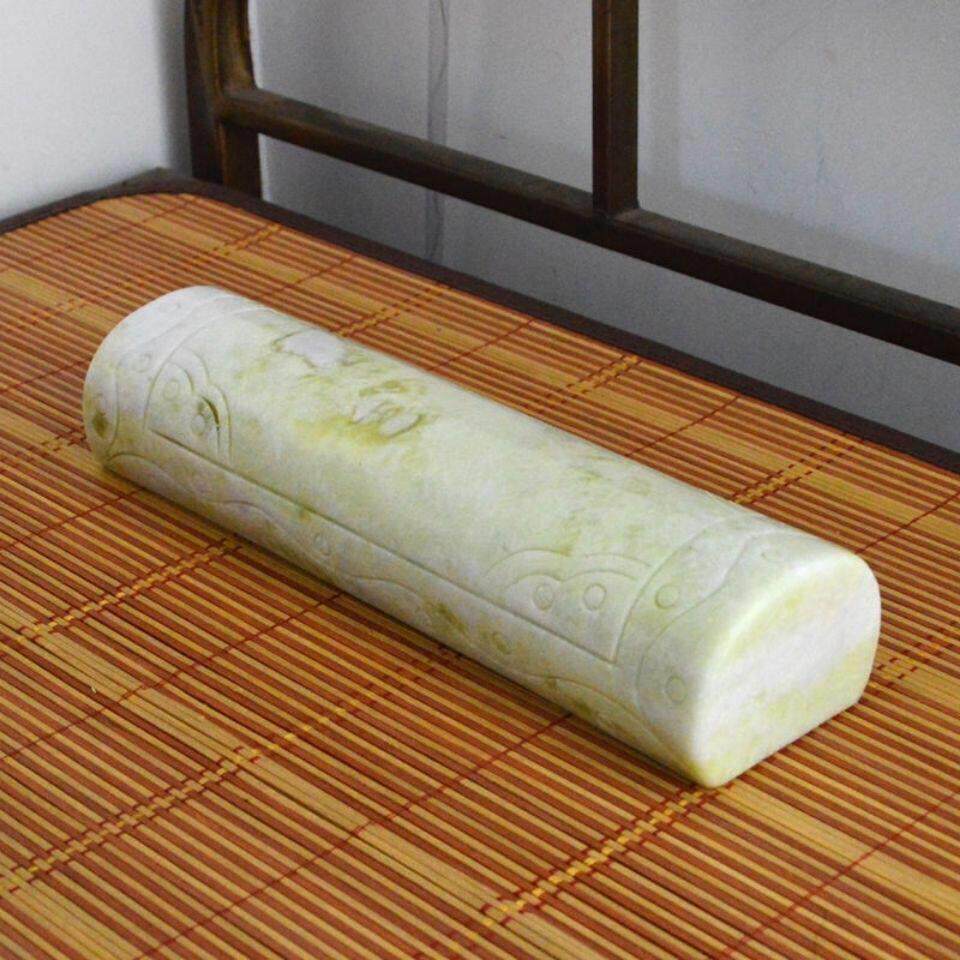 纯天然陜西蓝田玉颈圆形老式玉石枕头助眠保健护颈椎专用枕圆柱形