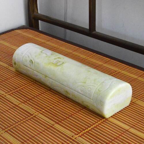 纯天然陜西蓝田玉颈圆形老式玉石枕头助眠保健护颈椎专用枕圆柱形