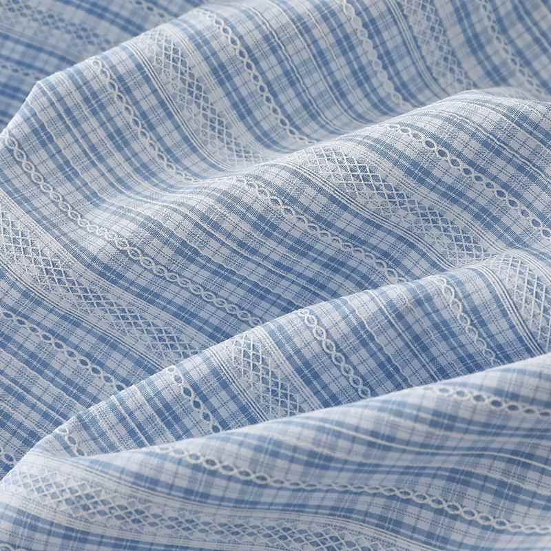 ins海盐色系涤棉布料蓝白格印花条纹春夏衬衣裙子手工服装面料