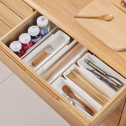 Scalable drawer storage boxes for cosmetics, vanity internal