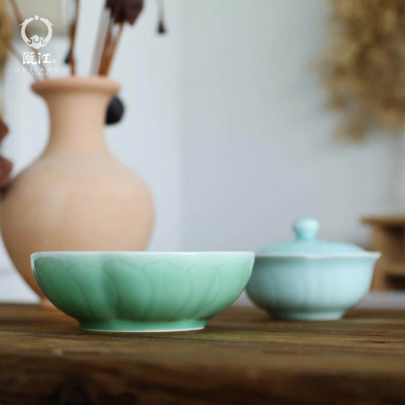 瓯江龙泉青瓷餐具品锅汤碗莲花8寸手工碗微波炉可用简约环保餐具