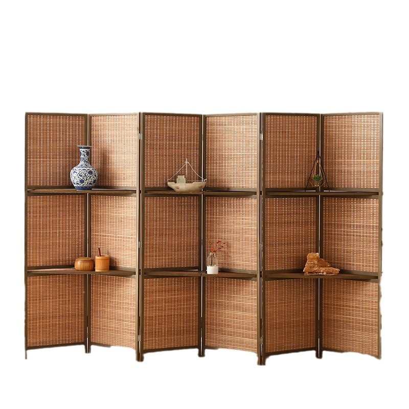 中古折叠便携落地复古茶室实木屏风隔断客厅入户遮挡房间办公室新